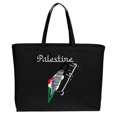 Palestine Map Keffiyeh Scarf Palestinian Flag in Arabic Cotton Canvas Jumbo Tote