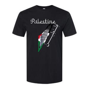 Palestine Map Keffiyeh Scarf Palestinian Flag in Arabic Softstyle CVC T-Shirt