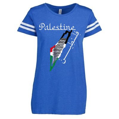 Palestine Map Keffiyeh Scarf Palestinian Flag in Arabic Enza Ladies Jersey Football T-Shirt