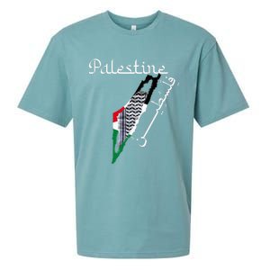 Palestine Map Keffiyeh Scarf Palestinian Flag in Arabic Sueded Cloud Jersey T-Shirt