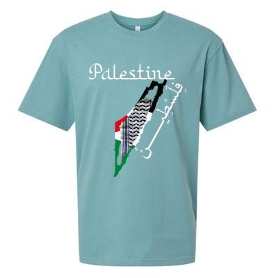 Palestine Map Keffiyeh Scarf Palestinian Flag in Arabic Sueded Cloud Jersey T-Shirt