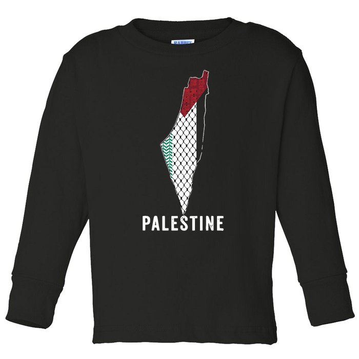 Palestine Map Kofeyah Palestine Toddler Long Sleeve Shirt