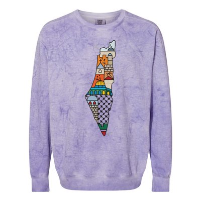 Palestine Map Kofeyah Palestine Colorblast Crewneck Sweatshirt