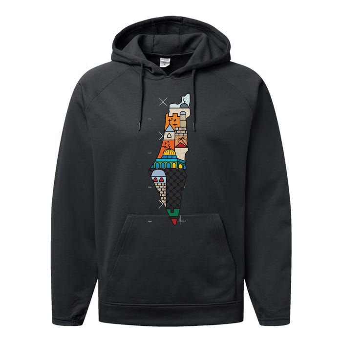 Palestine Map Kofeyah Palestine Performance Fleece Hoodie