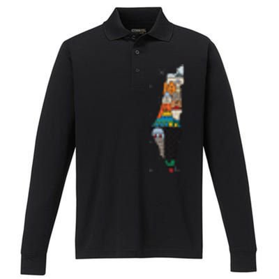 Palestine Map Kofeyah Palestine Performance Long Sleeve Polo