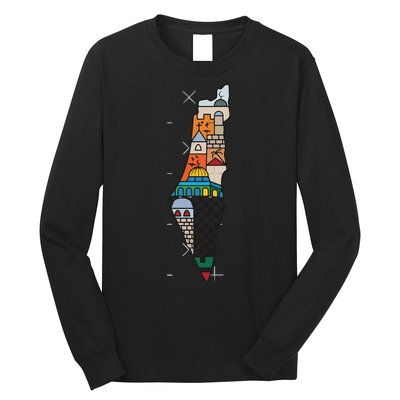 Palestine Map Kofeyah Palestine Long Sleeve Shirt