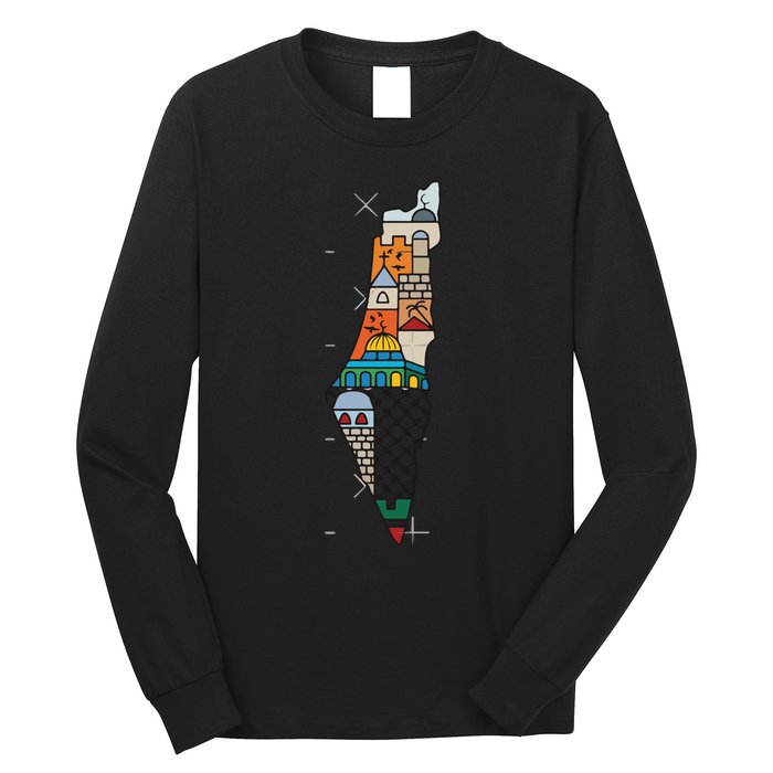 Palestine Map Kofeyah Palestine Long Sleeve Shirt