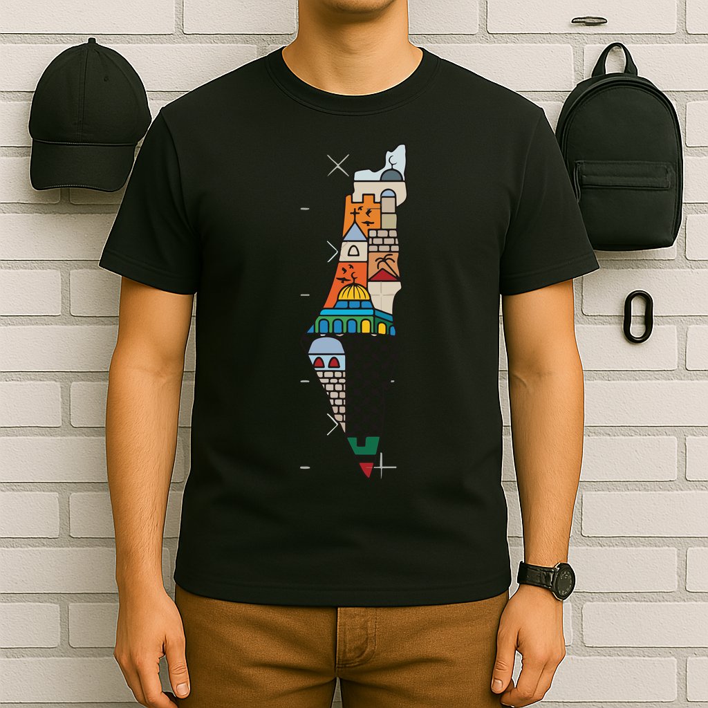 Palestine Map Kofeyah Palestine T-Shirt