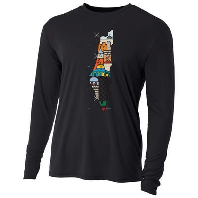 Palestine Map Kofeyah Palestine Cooling Performance Long Sleeve Crew