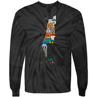 Palestine Map Kofeyah Palestine Tie-Dye Long Sleeve Shirt