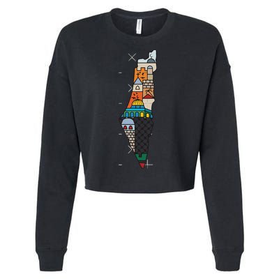 Palestine Map Kofeyah Palestine Cropped Pullover Crew