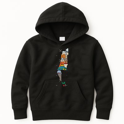 Palestine Map Kofeyah Palestine Kids Hoodie