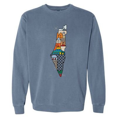 Palestine Map Kofeyah Palestine Garment-Dyed Sweatshirt