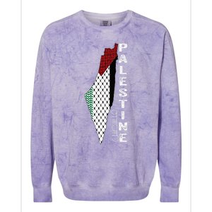 Palestinian Map Keffiyeh Thobe Patterns Palestine In Arabic Colorblast Crewneck Sweatshirt