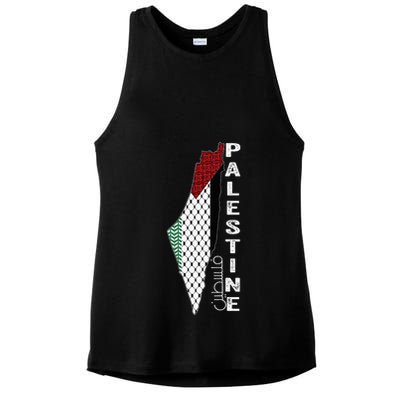 Palestinian Map Keffiyeh Thobe Patterns Palestine In Arabic Ladies PosiCharge Tri-Blend Wicking Tank