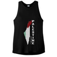 Palestinian Map Keffiyeh Thobe Patterns Palestine In Arabic Ladies PosiCharge Tri-Blend Wicking Tank