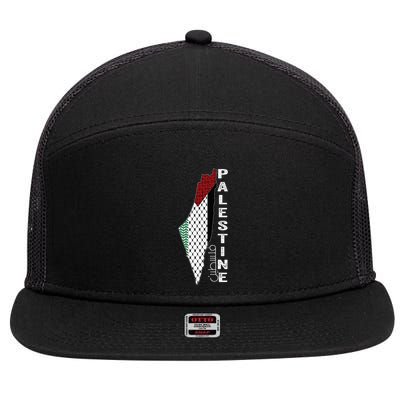 Palestinian Map Keffiyeh Thobe Patterns Palestine In Arabic 7 Panel Mesh Trucker Snapback Hat