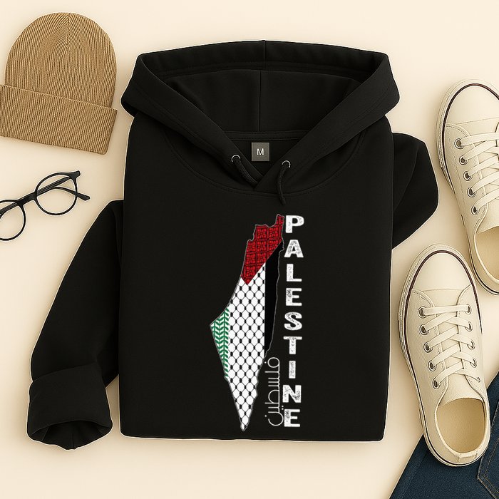 Palestinian Map Keffiyeh Thobe Patterns Palestine In Arabic Hoodie