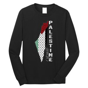 Palestinian Map Keffiyeh Thobe Patterns Palestine In Arabic Long Sleeve Shirt