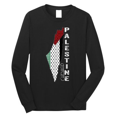 Palestinian Map Keffiyeh Thobe Patterns Palestine In Arabic Long Sleeve Shirt