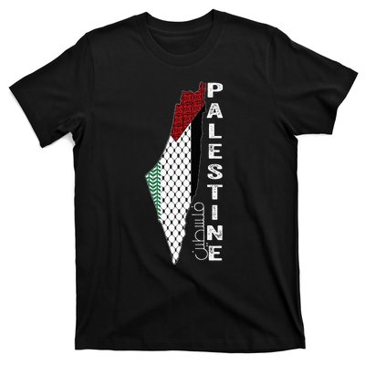 Palestinian Map Keffiyeh Thobe Patterns Palestine In Arabic T-Shirt