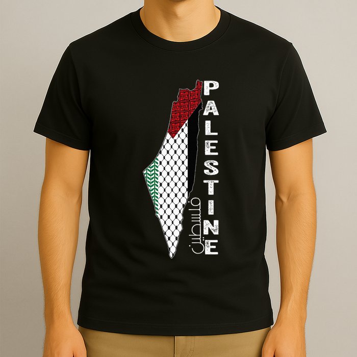 Palestinian Map Keffiyeh Thobe Patterns Palestine In Arabic T-Shirt