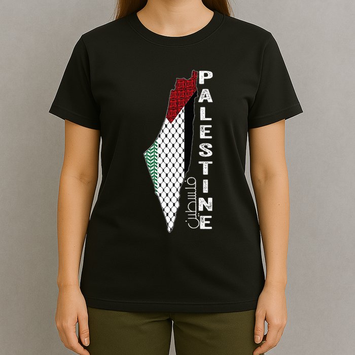 Palestinian Map Keffiyeh Thobe Patterns Palestine In Arabic T-Shirt