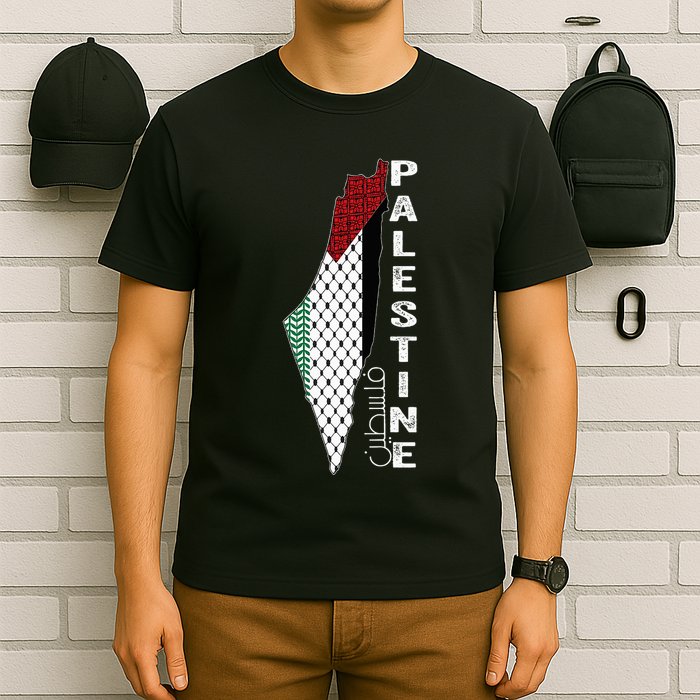 Palestinian Map Keffiyeh Thobe Patterns Palestine In Arabic T-Shirt