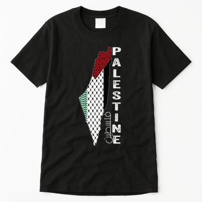 Palestinian Map Keffiyeh Thobe Patterns Palestine In Arabic Tall T-Shirt