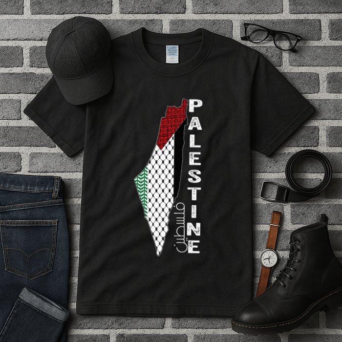 Palestinian Map Keffiyeh Thobe Patterns Palestine In Arabic Tall T-Shirt