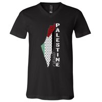 Palestinian Map Keffiyeh Thobe Patterns Palestine In Arabic V-Neck T-Shirt
