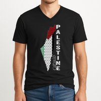 Palestinian Map Keffiyeh Thobe Patterns Palestine In Arabic V-Neck T-Shirt