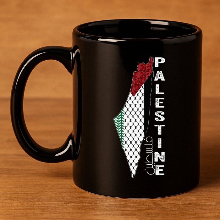 Palestinian Map Keffiyeh Thobe Patterns Palestine In Arabic 11oz C Handle Ceramic Mug
