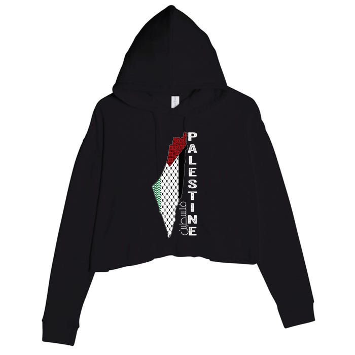 Palestinian Map Keffiyeh Thobe Patterns Palestine In Arabic Crop Fleece Hoodie