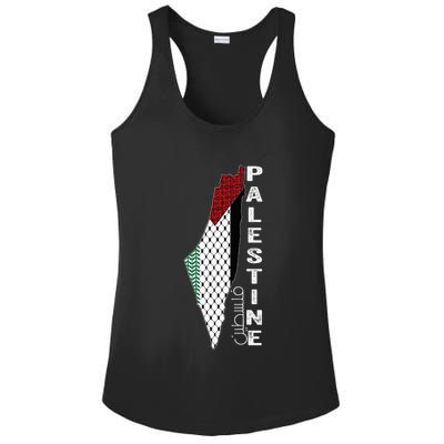 Palestinian Map Keffiyeh Thobe Patterns Palestine In Arabic Ladies PosiCharge Competitor Racerback Tank