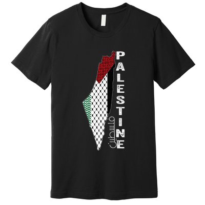 Palestinian Map Keffiyeh Thobe Patterns Palestine In Arabic Premium T-Shirt