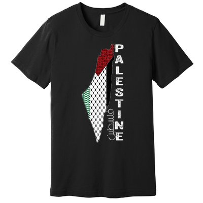 Palestinian Map Keffiyeh Thobe Patterns Palestine In Arabic Premium T-Shirt