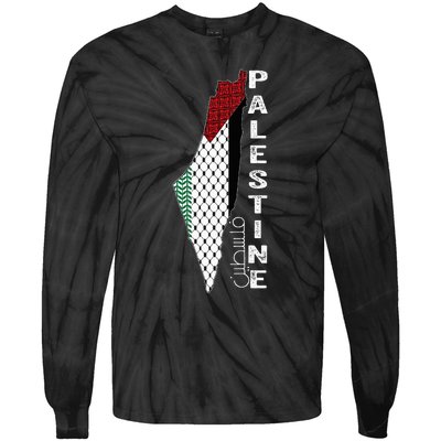 Palestinian Map Keffiyeh Thobe Patterns Palestine In Arabic Tie-Dye Long Sleeve Shirt