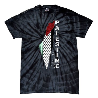 Palestinian Map Keffiyeh Thobe Patterns Palestine In Arabic Tie-Dye T-Shirt