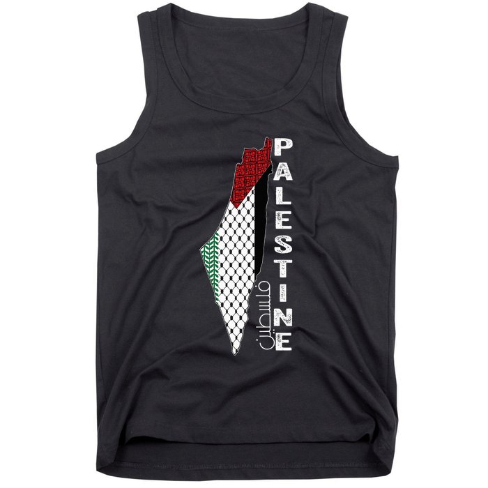 Palestinian Map Keffiyeh Thobe Patterns Palestine In Arabic Tank Top