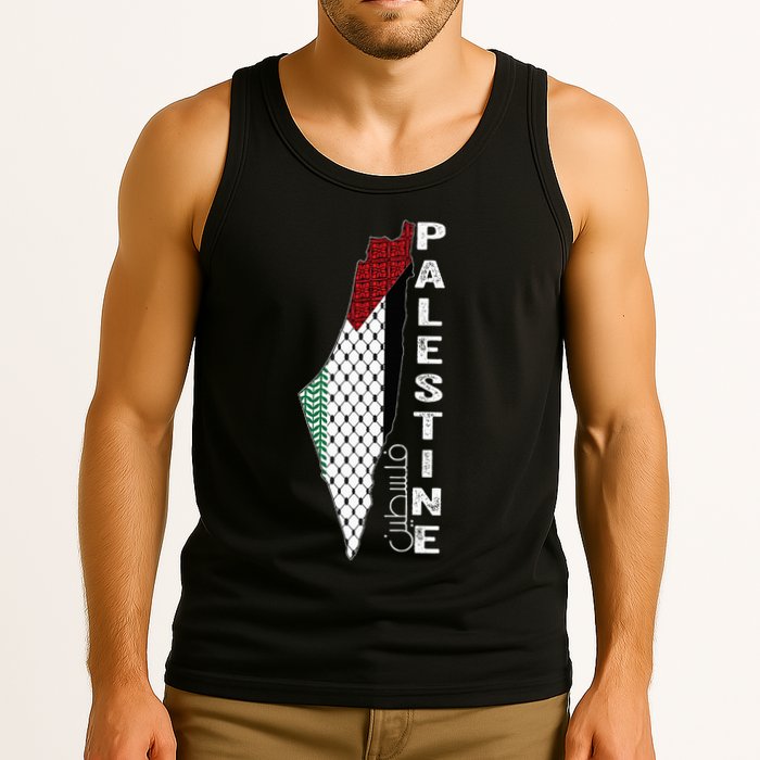 Palestinian Map Keffiyeh Thobe Patterns Palestine In Arabic Tank Top
