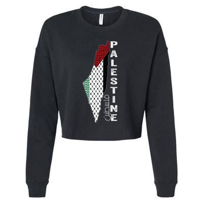 Palestinian Map Keffiyeh Thobe Patterns Palestine In Arabic Cropped Pullover Crew