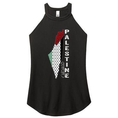 Palestinian Map Keffiyeh Thobe Patterns Palestine In Arabic Women's Perfect Tri Rocker Tank