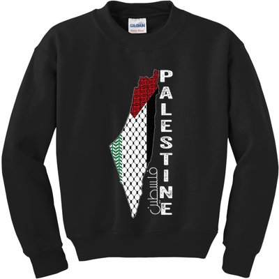 Palestinian Map Keffiyeh Thobe Patterns Palestine In Arabic Kids Sweatshirt