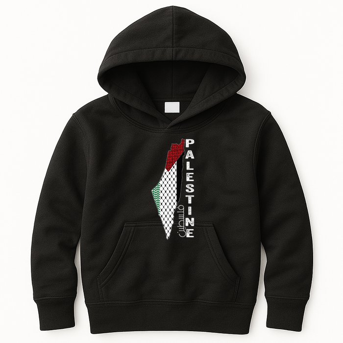 Palestinian Map Keffiyeh Thobe Patterns Palestine In Arabic Kids Hoodie