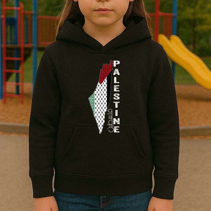 Palestinian Map Keffiyeh Thobe Patterns Palestine In Arabic Kids Hoodie