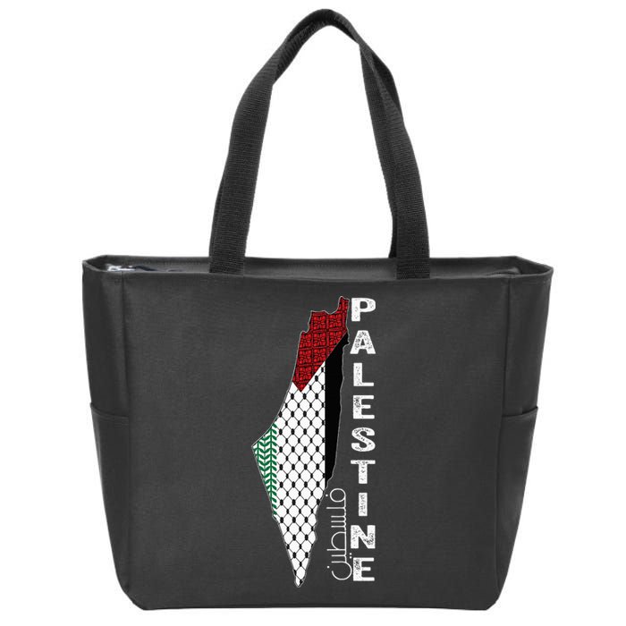 Palestinian Map Keffiyeh Thobe Patterns Palestine In Arabic Zip Tote Bag