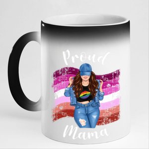 Proud Mama Lesbian Pride Lgbtq Brunette Mom Lesbian Flag Gift 11oz Black Color Changing Mug