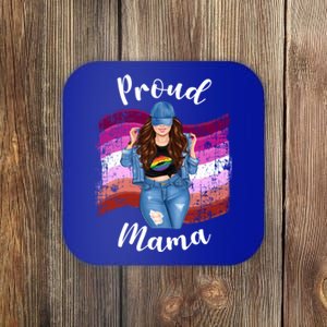 Proud Mama Lesbian Pride Lgbtq Brunette Mom Lesbian Flag Gift Coaster