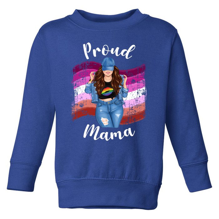 Proud Mama Lesbian Pride Lgbtq Brunette Mom Lesbian Flag Gift Toddler Sweatshirt